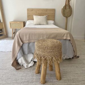 wohnli-moebel-suche-M22169685-1 Niedriger Hocker mit Naturfransen und Teakholz D. 32 x 45 cm 32x45x32cm Naturfasern Beige NATYAL Möbel Wohnzimmermöbel Hocker