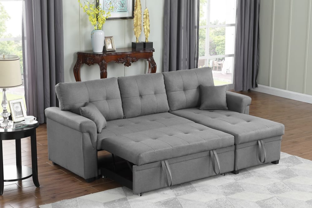 Sofaecke rechts umwandelbar 4 Plätze in hellem grauem Stoff 214x87x140cm Holz Grau Concept Usine Sofas und Sessel Sofas Ecksofas