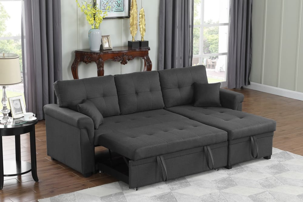 Sofaecke rechts umwandelbar 4 Plätze in dunkelgrauem Stoff 214x87x140cm Holz Grau Concept Usine Sofas und Sessel Sofas Ecksofas