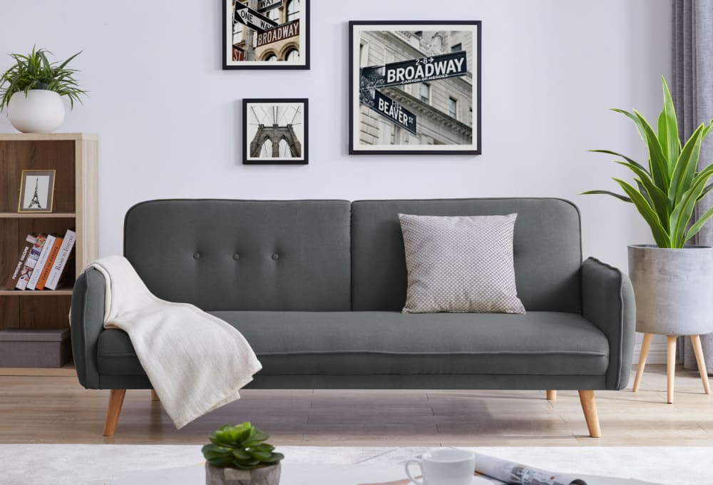 Skandinavisches Schlafsofa für 3 Personen in dunkelgrauem Stoff 188x80x85cm Holz Grau Concept Usine Sofas und Sessel Sofas Schlafsofas