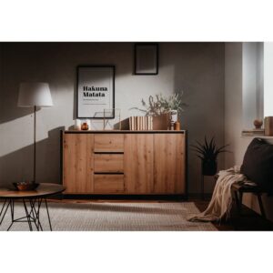 wohnli-moebel-suche-M22173912-1 Sideboard mit 3 Türen und 3 Schubladen L160 cm - Holzdekor 160x88x40cm Spanplatte Beige Calicosy Möbel Esszimmermöbel Sideboards, Highboards & niedrige Anrichten