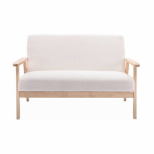 wohnli-moebel-suche-M22174046-1 Sofabank aus Holz mit Bouclé-Bezug 114x73x69cm Stoff Beige sweeek Sofas und Sessel Sofas 2-Sitzer-Sofas & 3-Sitzer-Sofas
