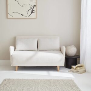 wohnli-moebel-suche-M22174047-1 2-Sitzer Schlafsofa aus cremefarbenem Boucléstoff 131x81x75cm Stoff Beige sweeek Sofas und Sessel Sofas Schlafsofas