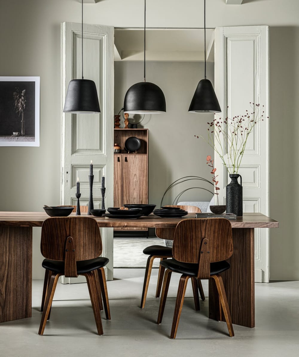 Stuhl aus Kunstleder und Holzoptik Walnuss 50x81x46cm Holz Braun Mathi Design Möbel Esszimmermöbel Stühle