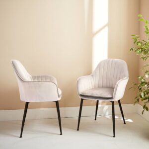 wohnli-moebel-suche-M22175565-1 2er Set Samt-Sessel mit Metalbeinen antikweiß 57x84x59cm Samt Weiß sweeek Möbel Esszimmermöbel Stühle