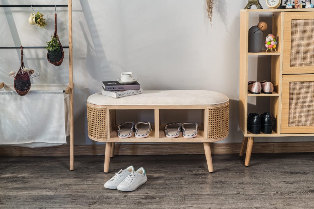 35x46x90cm Rattan Beige Nordlys Möbel Esszimmermöbel Sitzbank und Holzbank