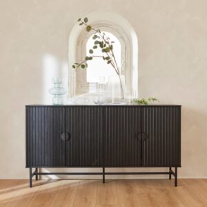 Anrichte Bazalt in schwarz mit vier Türen 157x83x39cm Spanplatte Schwarz sweeek Möbel Esszimmermöbel Sideboards, Highboards & niedrige Anrichten