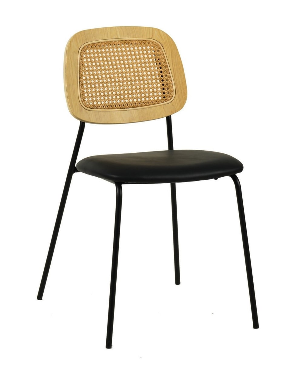 2er-Set Essstühle aus Kunstleder und Rohrgeflecht 48x82x44cm PVC und Synthetik Schwarz Mathi Design Möbel Esszimmermöbel Stühle