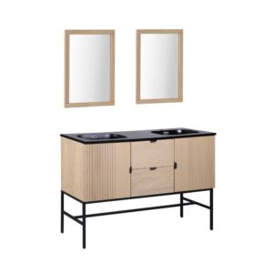 wohnli-moebel-suche-M22179544-1 Doppelwaschtisch + Spiegel 140x92x46cm Holz Braun Mob In Möbel Badezimmermöbel Waschtische
