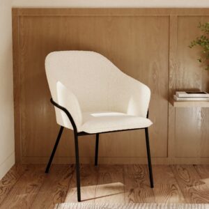 Stuhl mit weißem Bouclé-Wolleffekt und Metallbeinen 58x82x66cm Stoff Weiß Rendez-Vous Déco Möbel Esszimmermöbel Stühle