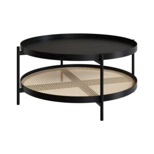 Wohnli Möbelsuche - Couchtisch aus Rattan und schwarzem Mindi-Holz D84 cm