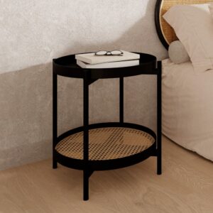 wohnli-moebel-suche-M22179994-1 Beistelltisch aus Rattan und schwarzem Mindi-Holz D49 cm 49x50x49cm Holz Schwarz Maison Pavane Möbel Wohnzimmermöbel Couchtische