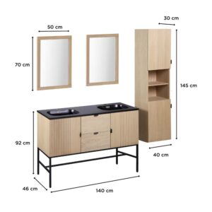 wohnli-moebel-suche-M22182172-1 Doppelwaschtisch + Spiegel + -Säule 140x92x46cm Holz Braun Mob In Möbel Badezimmermöbel Waschtische