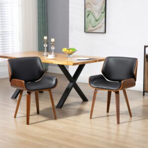 wohnli-moebel-suche-M22184840-1 2 Vintage-Stilmangestühle aus Kunststoff & Schwarzholz 53x81x54cm PVC - Polyvinlychlorid Schwarz Homcom Möbel Esszimmermöbel Stühle
