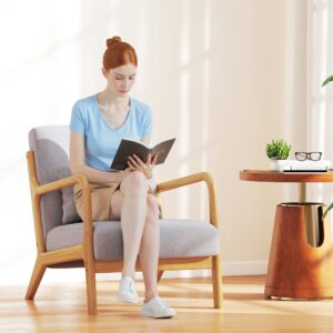 wohnli-moebel-suche-M22184862-1 Schwebesessel 3-Kissen Heveaholz & Frostvelour grau 61x76x78cm Holz Grau Homcom Sofas und Sessel Sessel, Poufs und Fußbänke Sessel