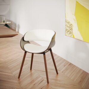 Stuhl aus weißem Kunstleder und furniertem Nussbaumholz 52x70x52cm Holz Weiß Maison Pavane Möbel Esszimmermöbel Stühle