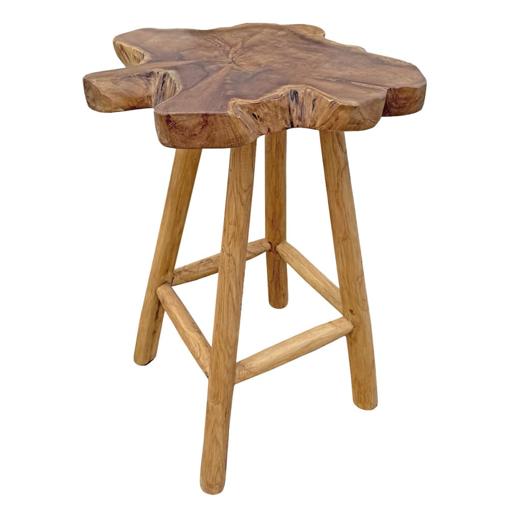wohnli-moebel-suche-M23000693 Wohnli Möbelsuche - Hoher Barhocker aus massivem Teakholz mit unregelmäßiger Form 65 cm