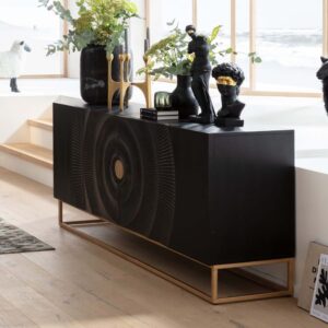 177x75x45cm Holz Schwarz Kare Design Möbel Esszimmermöbel Sideboards, Highboards & niedrige Anrichten