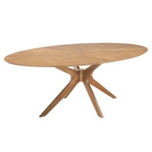 wohnli-moebel-suche-M23003543 Wohnli Möbelsuche - Ovaler Tisch mit Holzoptik und Eichenfinish. H75xT110xB190cm.