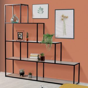 wohnli-moebel-suche-M23003731-1 Bücherregal im Treppen-Design - L160 cm - Dekor holz 160x157x30cm Spanplatte Schwarz Calicosy Möbel Wohnzimmermöbel Bücherregale