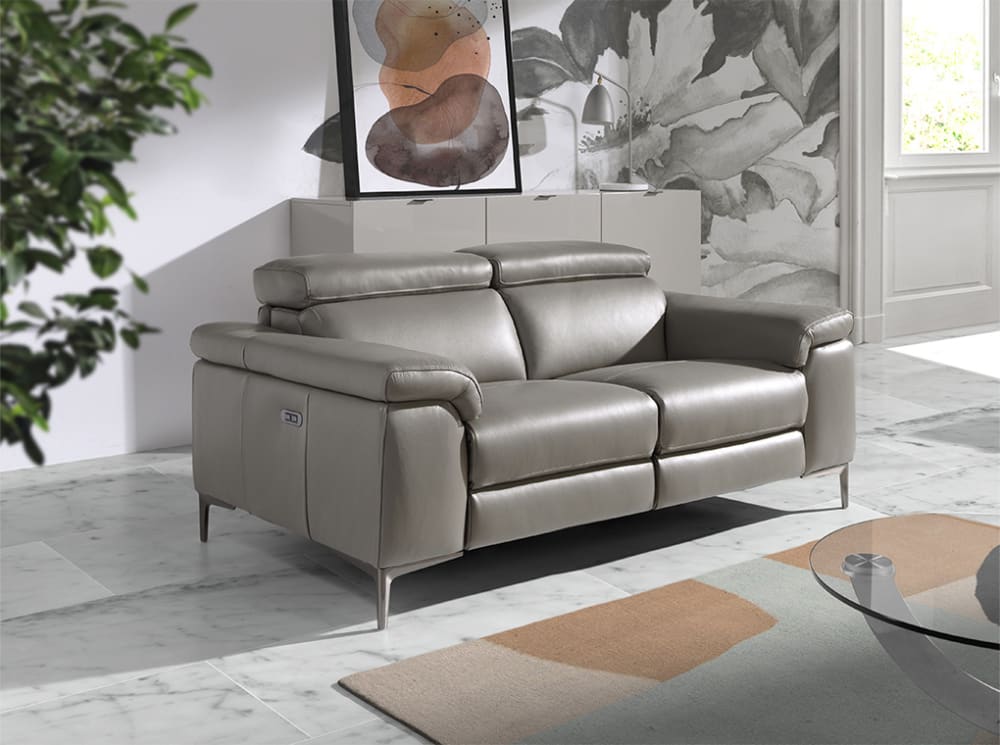 2-Sitzer-Ledersofa mit Relax-Mechanismen 102x97x170cm Leder Grau Angel Cerda Sofas und Sessel Sofas 2-Sitzer-Sofas & 3-Sitzer-Sofas