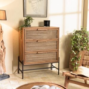 Kommode mit 3 Schubladen aus recyceltem Teakholz 80x100x40cm Holz Braun MACABANE Möbel Schlafzimmermöbel Kommoden