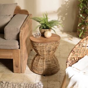 wohnli-moebel-suche-M23006084-1 Beige Hocker aus recyceltem Teakholz 42x47x42cm Holz Braun MACABANE Möbel Wohnzimmermöbel Hocker
