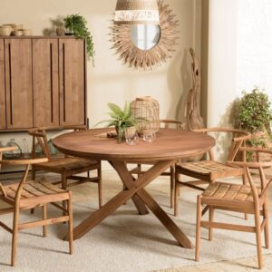 Runder Esstisch aus recyceltem Teakholz D130 130x78x130cm Holz Braun MACABANE Möbel Esszimmermöbel Esstische