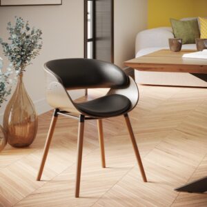 Schwarzer Synthetiklederstuhl mit Nussbaumfurnier 52x70x52cm Holz Schwarz Maison Pavane Möbel Esszimmermöbel Stühle