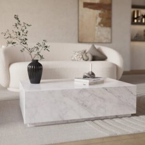 wohnli-moebel-suche-M23007123-1 Rechteckiger Couchtisch aus weißem Marmor 100x30x60cm Marmor Weiß Rendez-Vous Déco Möbel Wohnzimmermöbel Couchtische