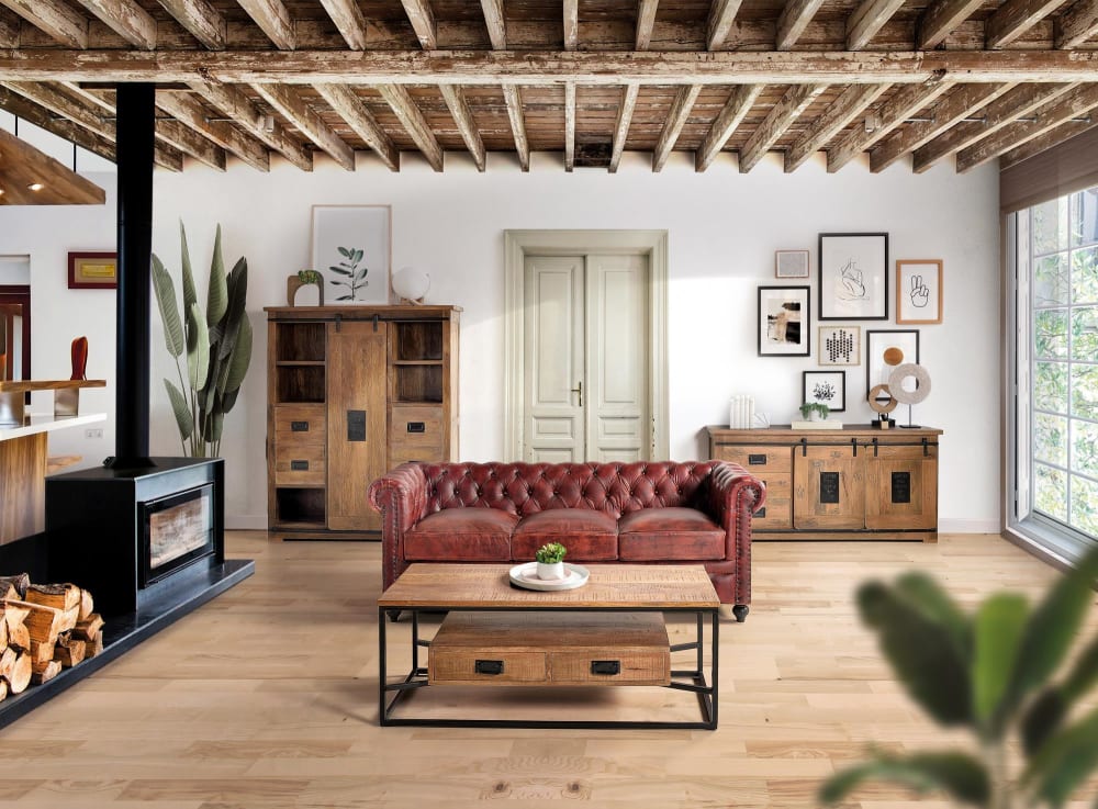 Couchtisch aus Mangoholz 120x45x60cm Aluminium Braun GINER Y COLOMER Möbel Wohnzimmermöbel Couchtische