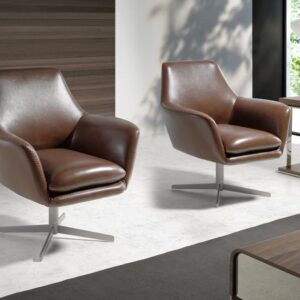 Drehsessel aus Leder und poliertem Stahl 74x85x82cm Leder Braun Angel Cerda Sofas und Sessel Sessel, Poufs und Fußbänke Sessel