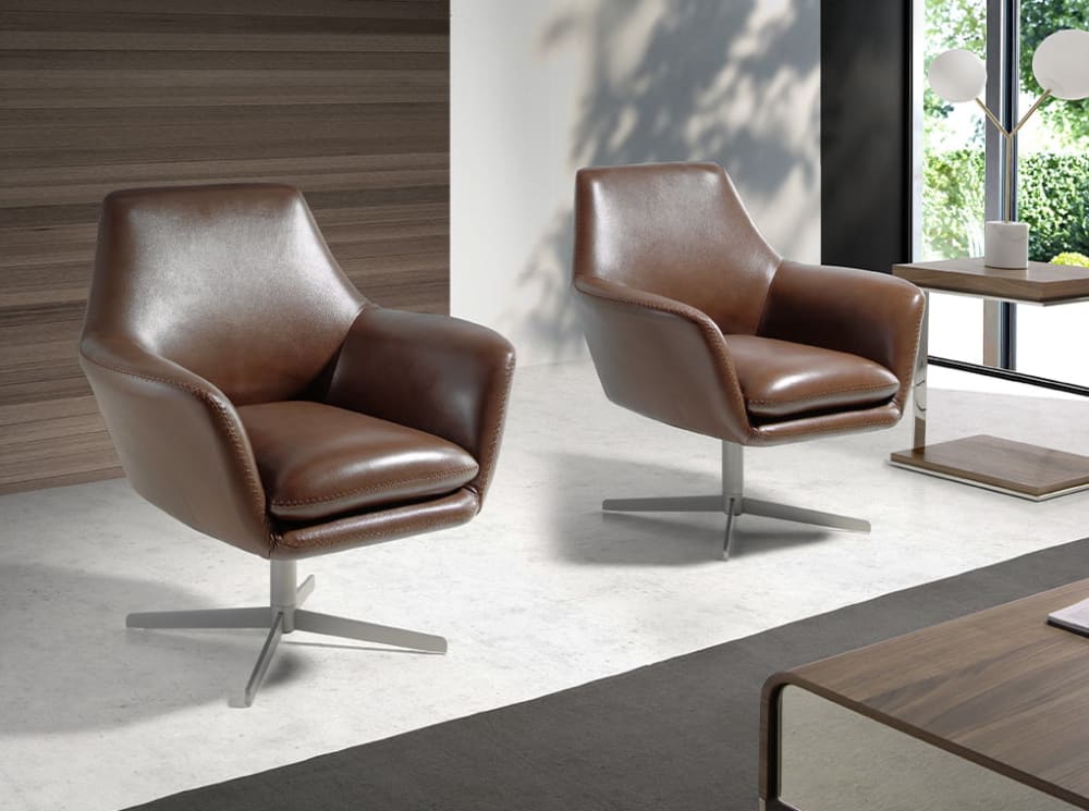 Drehsessel aus Leder und poliertem Stahl 74x85x82cm Leder Braun Angel Cerda Sofas und Sessel Sessel, Poufs und Fußbänke Sessel