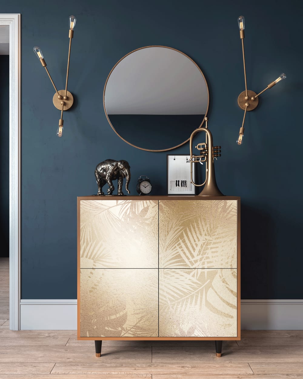 Sideboard sandfarben mit 4 Türen  L 94 cm 48x96x94cm Spanplatte Gold Storyz Möbel Esszimmermöbel Sideboards, Highboards & niedrige Anrichten