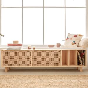 TV-Möbel aus Naturholz - drei vertikale Trennwände - 170 cm Unlackiert 170x45x35cm Holz Braun Naan Furniture Möbel Wohnzimmermöbel TV-Möbel