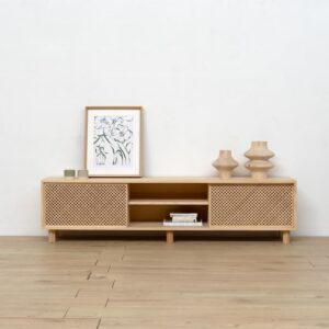 TV-Möbel 2 Türen aus Massivem Naturholz 180 cm Unlackiert 180x45x35cm Holz Braun Naan Furniture Möbel Wohnzimmermöbel TV-Möbel