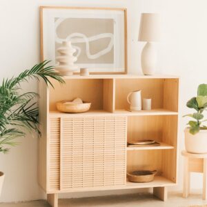 Hohes Sideboard aus naturbelassenem Kiefernholz 120 cm Unlackiert 120x113x35cm Holz Braun Naan Furniture Möbel Esszimmermöbel Sideboards, Highboards & niedrige Anrichten