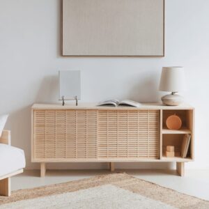 Sideboard aus massivem Naturholz  - Zwei Regale - 150 cm Unlackiert 150x65x35cm Holz Braun Naan Furniture Möbel Esszimmermöbel Sideboards, Highboards & niedrige Anrichten
