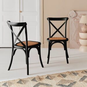 wohnli-moebel-suche-M23014093-1 Set von 2 Bistrostühlen aus schwarzem Holz 48x88x53cm Holz Schwarz sweeek Möbel Esszimmermöbel Stühle