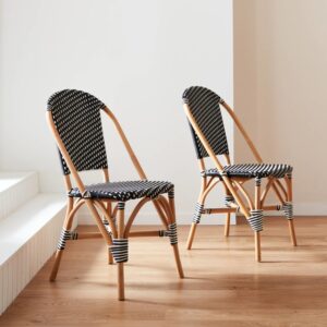 2er Set schwarze und weiße Bistrostühle aus Rattan und Polyrattan 30x170x45cm Rattan Schwarz sweeek Möbel Esszimmermöbel Stühle