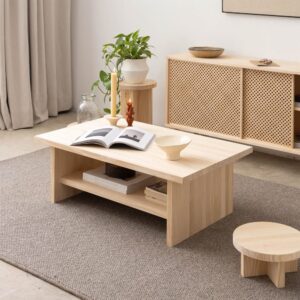 Rechteckiger Couchtisch aus natürlichem Massivholz 100 cm Unlackiert 100x35x60cm Holz Braun Naan Furniture Möbel Wohnzimmermöbel Couchtische