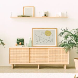 Sideboard 3 Türen aus massivem Kiefernholz natur 180 cm Unlackiert 180x65x35cm Holz Braun Naan Furniture Möbel Esszimmermöbel Sideboards, Highboards & niedrige Anrichten