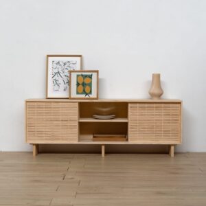 Sideboard 2 Türen aus massivem Kiefernholz natur 180 cm Unlackiert 180x65x35cm Holz Braun Naan Furniture Möbel Esszimmermöbel Sideboards, Highboards & niedrige Anrichten