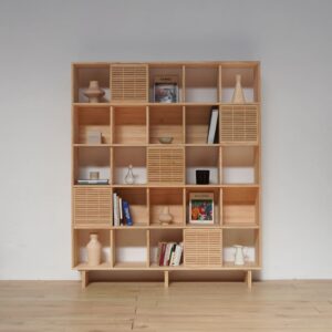 Bücherregal aus massivem Kiefernholz natur 5 Türen 160 cm Unlackiert 160x191x30cm Holz Braun Naan Furniture Möbel Wohnzimmermöbel Bücherregale