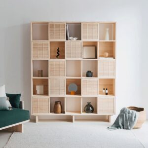 wohnli-moebel-suche-M23016611-1 Bücherregal aus massivem Kiefernholz natur 10 Türen 160 cm Unlackiert 160x191x30cm Holz Braun Naan Furniture Möbel Wohnzimmermöbel Bücherregale