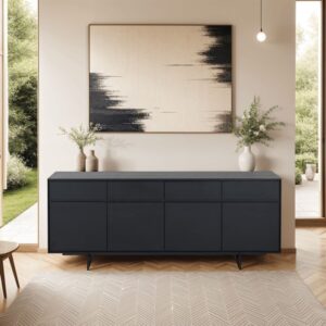 Sideboard mit 4 Türen 4 Schubladen aus MDF und Metall Schwarz 45x82x205cm Spanplatte Schwarz Furnhouse Möbel Esszimmermöbel Sideboards, Highboards & niedrige Anrichten