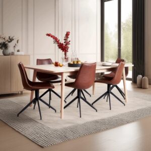 wohnli-moebel-suche-M23018848-1 2er Set Esszimmerstühle Kunstlederbezug Hellbraun 57x85x48cm PVC und Synthetik Braun Furnhouse Möbel Esszimmermöbel Stühle