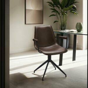 2er Set Esszimmerstühle mit Armlehne Kunstlederbezug Dunkelbraun 57x85x59cm PVC und Synthetik Braun Furnhouse Möbel Esszimmermöbel Stühle