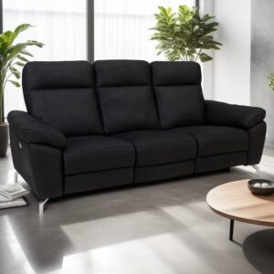 3-Sitzer Sofa mit Relaxfunktion Lederbezug Schwarz 96x101x222cm Stoff Schwarz Furnhouse Sofas und Sessel Sofas 2-Sitzer-Sofas & 3-Sitzer-Sofas