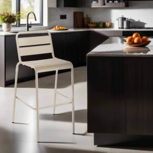 wohnli-moebel-suche-M23022102-1 Hochstuhl aus elfenbeinfarbenem Metall 48x100x48cm Stahl Beige Oviala Möbel Esszimmermöbel Barhocker